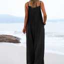 YESNO Women's Summer Boho Casual Jumpsuits Wide Leg Overalls Floral Print Baggy Rompers with Pocket 3XL PZZCR Solid Black (Black, XXXL)