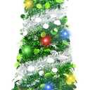 5Ft Pop Up Christmas Tree with Lights, Collapsible Pencil Tree Green Silver, Skinny Christmas Tree Slim Xmas Tree, Artificial Tinsel Tree Foldable for Home Apartment Holiday Party Winter Decor