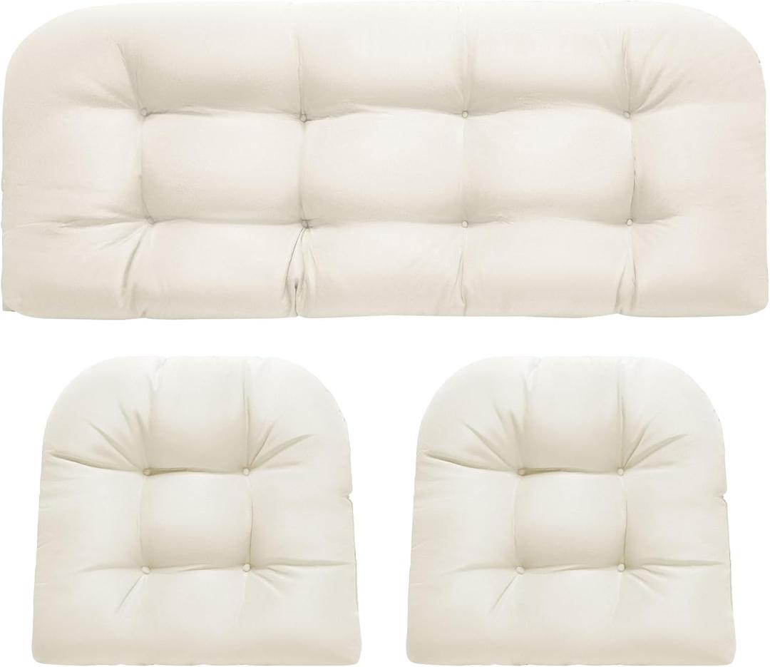 DANGHOOGY Wicker Chair Cushions, Waterproof Outdoor Loveseat Cushions for Patio Furniture, 3 Pieces Wicker Furniture Cushions, 1 Loveseat and 2 U-Shaped Cushions, Cream