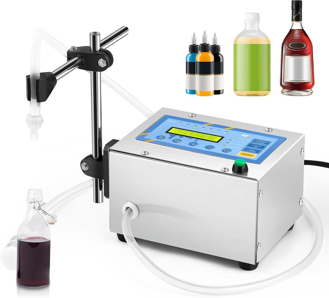 Hanchen Liquid Filling Machine 1-118 Ounce Bottle Filler Machine Automatic Liquid Dispenser Electric Digital Control Diaphragm Pump for Water Juice Cosmetic Oil Single Heads, 110~220V