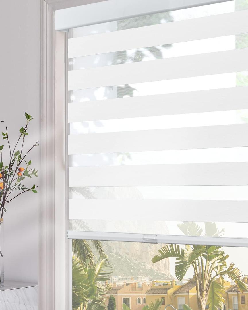 Persilux Cordless Zebra Blinds for Windows (45" W x 64" H, White) Light Filtering Zebra Shades for Indoor Windows, Sheer Shades Thermal Insulated Blinds with Upgraded Cassette, Window Shades for Home