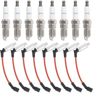 41-110 Iridium Spark Plugs and M8-48322 Spark Plug Wires Compatible with Chevy Silverado Suburban Avalanche Express GMC Cadillac Escalade Yukon Sierra Savana 5.3 6.0L 6.2L V8 LS Truck MCCKLE (8 Set)