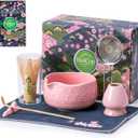 Buucup Matcha Whisk Set, Ceramic Matcha Kit Set Includes Matcha Bowl, Matcha Whisk and Holder, Bamboo Scoop, Scoop Rest, Sifter and Tea Towel - 7 Pcs Matcha Kit for Matcha Lovers (Pink)