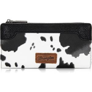 Montana West Wrangler Cow Print Bifold Wallet Women's Wallets, Card Cases & Money Organizers Women Credit Card Wallet for Ladies Female Cash Wallett Black Wallets with Smooth Zipper