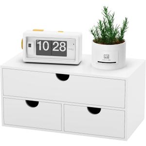 Bamboo Desk Organizer with Drawers Desktop Storage Drawers for Bills Office Supplies Kitchen Utensils Organizing Tool for Home Classroom Organization No Assembly (White)