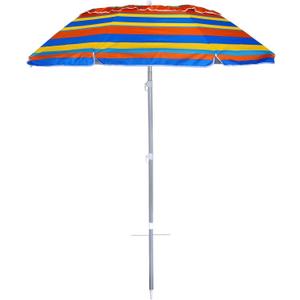 6.5 ft Beach Umbrella with Sand Anchor & Tilt Mechanism - Heavy Duty Wind Resistant UV 50+ Portable, Outdoor Folding Umbrella for Beach, Pool, Patio, GardenProtection Fits in a large Suitcase for Patio Garden Beach Pool Backyard, Blue Multi Stripe CH-1504