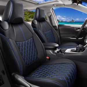 Huidasource Car Seat Covers Fit for Toyota RAV4 Full Set, Leather Seat Protector Fit for 2019-2024 Toyota Rav4 XLE LE XLE Premium Limited(Not for Hybrid/Adventure/TRD Off-Road/Prime, Black&Blue)