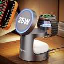 3 in 1 Charging Station Compatible with MagSafe Charger, Qi2.2 25W Magnetic Wireless Charger with Night Light, Foldable Charging Stand for iPhone 17/16/15/14/13/12, Apple Watch, AirPods (45W Adapter)