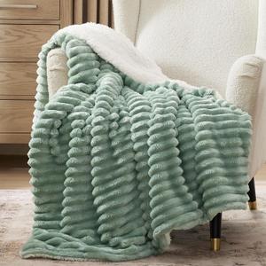 Bedsure Sherpa Blanket Twin Size for Couch - Super Soft Cozy Fleece Thick Warm Blanket for Winter, Plush Sage Green Throw Gift for Women, 60x80 Inches (Twin (60" x 80"), 04 - Sage Green)