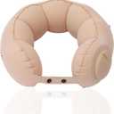 Inflatable Neck Pillow for Travel  Lightweight Hand-Pump Air Cushion for Airplane, Car, Train & Office Napping  Portable Compact Neck Support Pillow (Beige)