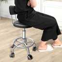 Chair with Wheels PU Leather, with Backrest, Height Adjustable, 360 Swivelling Armless Barstool with Footrest, Ideal for Pubs, Restaurants, Offices, Homes, Tattoos, Massages (Black), 15.74 inches x 12.59 inches x 33.46 inches