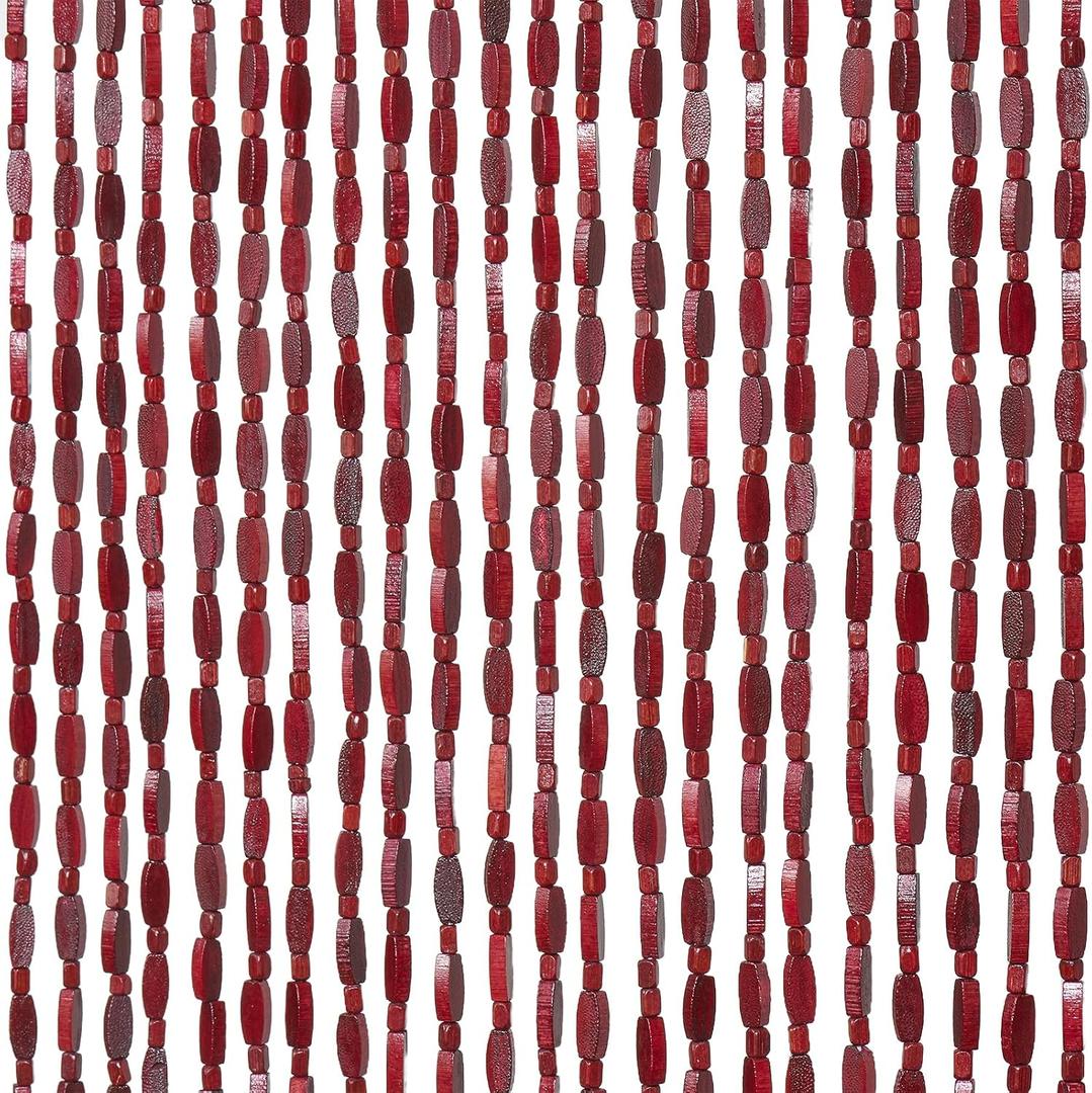 35.5" x 75" Bamboo and Wood Beaded Curtain for Doorway 52 Strands Handmade Bohemian Door Beads Curtain Boho Hanging Room Divider for Bedroom Living Home Decor, Wine Red
