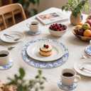 Blue and White Placemats Coasters Set of 6 Floral Round Woven Placemat Bulk Chinoiserie Braided Placemats Washable Cotton Rope Place Mats Heat Resistant Table Mats for Home Wedding Party Decor