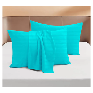 Queen Size 1000 Thread Count 100% Egyptian Cotton Ennvelop Closure Pillow Case Set of 2-Piece, Sateen Weave (Stripe, Turquoise)