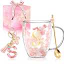 Gifts for Women Double Wall Flower Glass Coffee Mug Initial Glass Cup Personalized Monogrammed Birthday Wedding Christmas Graduation Valentine Mothers Day Gifts for Mom Wife Friends Coworker Bride (S)