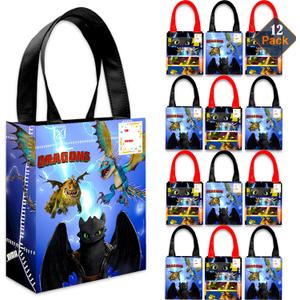 How to Train Your Dragon Party Favor Bags Set  12 Pack 8" Goodie Bags for Kids Bulk Reusable Mini Totes | How to Train Your Dragon Birthday Party Supplies