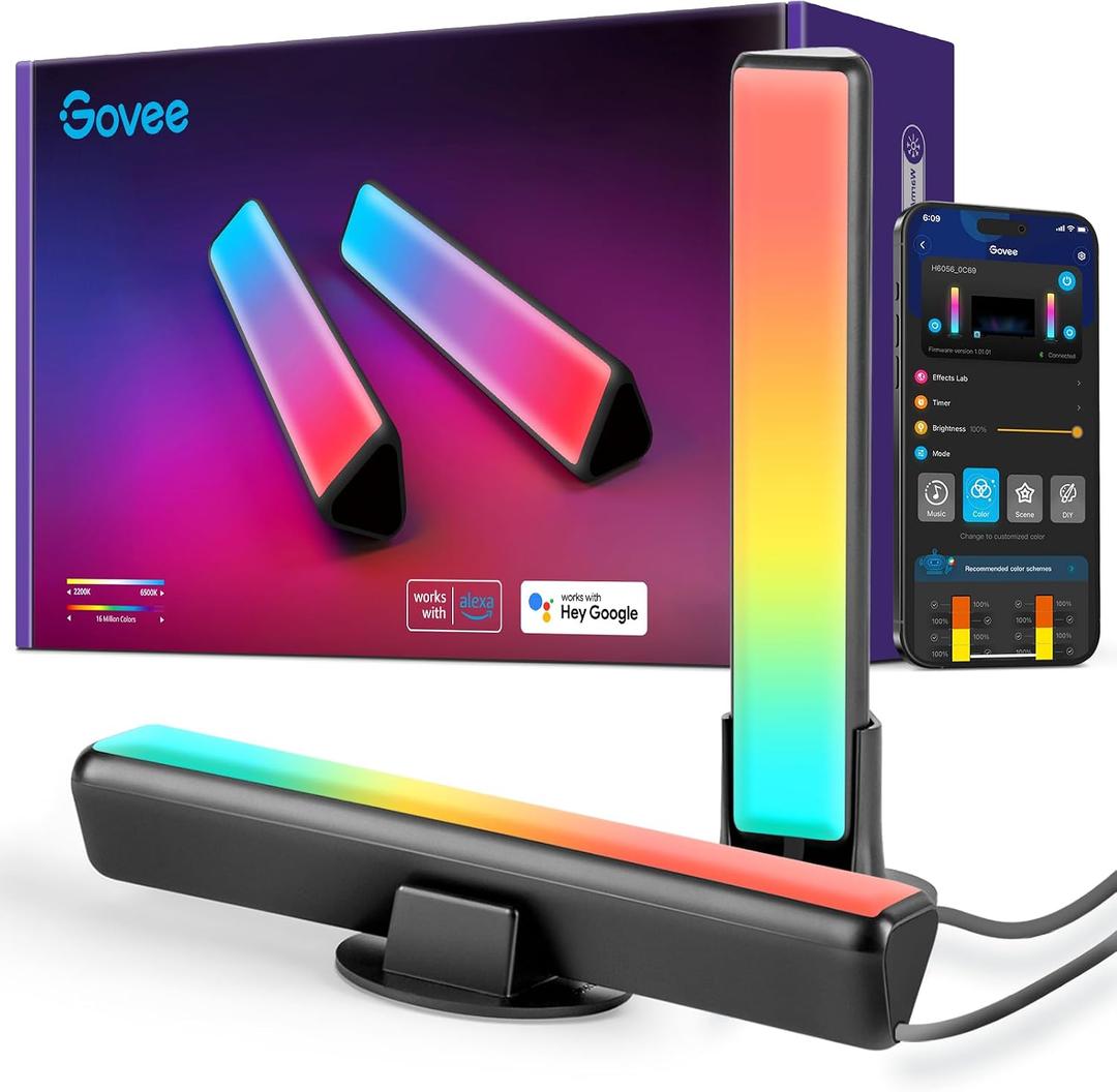 Govee Smart LED Light Bars, Work with Alexa and Google Assistant, RGBICWW WiFi TV Backlights with Scene and Music Modes for Gaming, PC, Living Room Decoration, Black