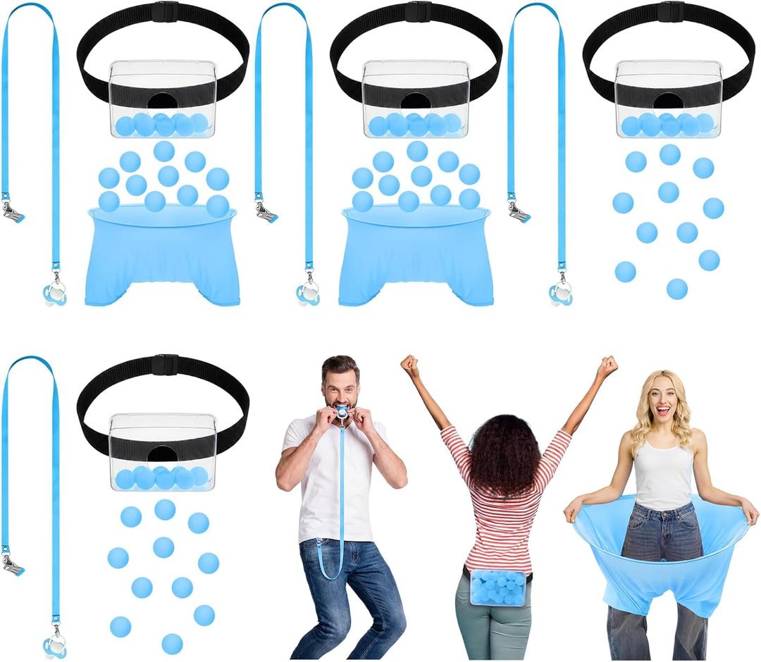 10 Sets Funny Baby Shower Games Set Table Tennis Twerk Game Swing Pacifier Race Swing Shaking Balls Diapers Game for Baby Shower How Many Balls Can You Catch in Your Diaper(Blue)