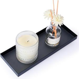 Rectangle Black Matte Metal Tray, Suit for Candle Holder, Vanity Decor Projects, Bathroom Toilet Tank Tray, Perfume or Jewelry Storage, and Coffee Table Centerpiece-Mini (11.4" x 4.3" x 1.3")