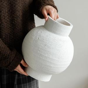 Large Ceramic Vase, 11.6 Inch Rustic Farmhouse Decorative Flower Vase Big Pottery Terracotta Vase for Home Decor, Table Centerpiece, Living Room, Floor, Bathroom, Wedding (White)