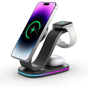 LDOPTO 4 in 1 Wireless Charging Station, Qi2 15W Charger Station for iPhone 17/ 16/ 15/ 14/ 13/ 12 Series, iWatch, Airpods, iPad