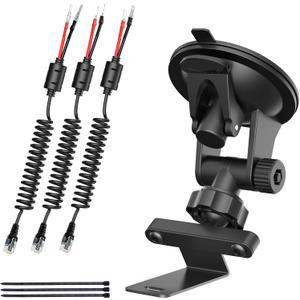 Radar Detector MountSuper Strong Suction Cup Windshield Holder + Rearview Mirror Hard Wire Power Cord Plug,Elastic Cable Kit  Easy Install (for Uniden R7 R8 Radar)