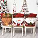Cute Christmas Chair Covers, Colorfast Christmas Themed Chair Covers Set of 6, Santa Claus Snowman Reindeer Xmas Dinner Chair Back Cover for Kitchen Dinning Room Holiday Party Decor (4PCS-C)