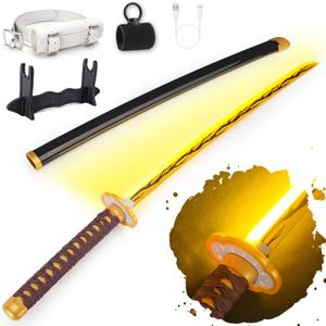 RENGENG Light Up Sword, 40 Inches Rechargeable Plastic Replica with Belt & Stand, Sword with Original Texture,Kaigaku