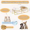 Elevated Dog Bowls for Small Dogs - 2 Ceramic Bowls with Gold Iron Stand - Raised Pet Dish Set for Food and Water - Comfortable Feeding