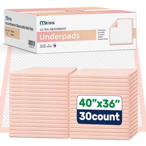 MKISS Extra Large Bed Pads 40" x 36"(30 Count), Disposable Super Absorbent Heavy Duty Incontinence Underpads, Thicken Chucks Pads for Adults, Children, Babies, Elderly and Pets
