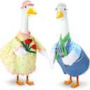 Geyoga 2 Set Spring Goose Outfit Gardener Lawn Porch Goose Clothes Easter Couple Clothing 23 High Garden Costume for Spring Easter Patio Yard Outdoor Decoration (Blue and Pink)