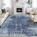 Abstract Living Room Rug 10x14 - Modern Washable Soft Thin Area Rug for Living Room Bedroom Under Dining Table - Neutral Indoor Floor Rug Carpets for Home Office Playroom Nursery - Dark Blue