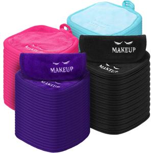 Queekay 48 Pcs Makeup Remover Cloths Reusable Washable Remover Pads Soft Microfiber Face Towels Facial Cleansing Cloths for Face Hand Eye Lips Bathroom Gift for Women 5 x 5 Inch(Multicolor) (48 Count (Pack of 1), Black, Blue, Purple, Rose Red)