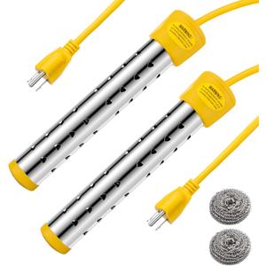 Treela 2 Pcs Immersion Water Heaters Portable Electric Submersible Pool/Hot Tub Heater with 304 SS for Bathtub, Bucket, Basin 5 Gallon Water in Minutes(Yellow,2000W)