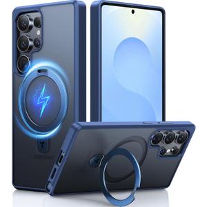 TORRAS Magnetic Stand for Samsung Galaxy S25 Ultra Case, [Fit for Magsafe] [Military Grade Drop Tested] Ring Shockproof Translucent Slim Protective Phone Case for Samsung S25 Ultra Case Ostand, Blue (S25 Ultra with S pen, Navy Blue)