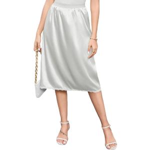 Litherday Women's Satin Half Slip Lace Trim Long Underskirt Slips for Under Dresses White L (White)