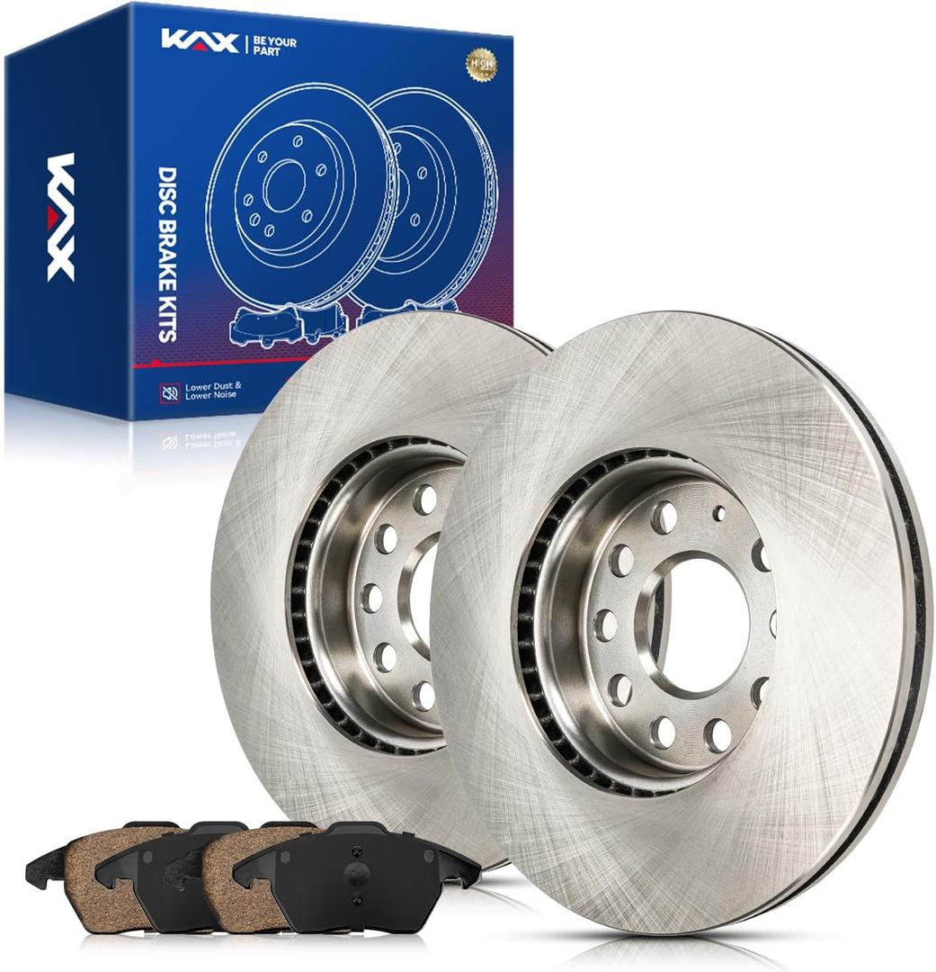KAX Front Brake Kit, OE Brake Rotors and Ceramic Brake Pads | Fits Volkswagen Jetta 2005-2014, Volkswagen Eos 2009-2012, Volkswagen Golf 2010-2011, Audi A3 2009-2013, Audi A3 Quattro 2009-2010 (Front-34303+D1107A)