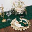 Emerald Green Cheesecloth Table Runner 10Ft + 6 Napkins + 6 Wood Bead Tassel Napkin Rings Gauze Runner Napkins Set for Wedding Baby Shower Birthday Dining Table Decor