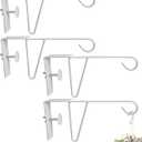 moonoom 4 Pcs Adjustable Vinyl Fence Hooks, Patio Hangers Decorative White Powder Coated Steel Fence Hangers Suitable for Hanging Plants,Lights,Basket (4pcs White)