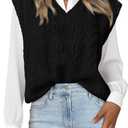 BTFBM Sweater Vest Women Oversized V Neck Cable Knit Casual Pullover Sweaters Fall Outfits 2025 Sleeveless Tops (S)