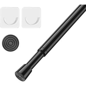 AIZESI 5/8 Inch Spring Tension Curtain Rods - 1-Pack with 2PCS Curtain Rod Holder, 26 to 39 Inch, Black