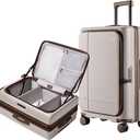 NINETYGO Medium Checked Luggage 25 Inch, Flat Top Opening Check In Luggage with Cup Holder, Expandable, Coffee-Infused PC Hard Shell, Eco-Friendly, TSA Lock, 360¬∞ Spinner Wheels (Flat White)