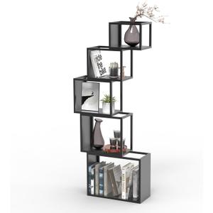 5-Tier Black Unique Metal Bookshelf  49.2" Modern Bookcase for Books, CDs, and Collectibles  Stylish Storage & Display Shelf for Living Room, Bedroom, Office, or Home Decor 5-Tier Black Unique Metal Bookshelf  49.2" Modern Bookcase for Books, CDs, and Collectibles  Stylish Storage & Display Shelf for Living Room, Bedroom, Office, or Home Decor