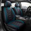 OASIS AUTO Car Seat Covers Front Seats, Sporty Honeycomb Waterproof Faux Leather Protectors, Universal Fit for SUV, Sedan, Truck Interior Accessories (OS-004 Black&Teal)