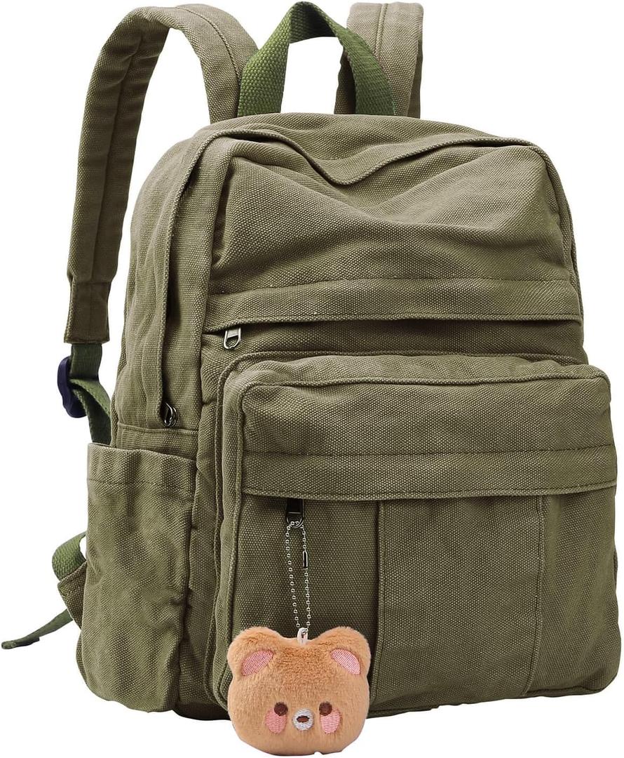 Phaoullzon Small Backpack Purse for Women Travel Vintage Canvas Casual Daypack, Olive green