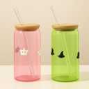 Honeydak 2 Pcs Pink Green Icon Juice Glass Tumbler with Lid & Straw - 16 oz Drinking Glasses Coffee Beer Soda Can Shaped Cups for Holiday Princess Witch Party Supplies Gifts