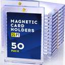 50ct Magnetic Card Holder, 35pt One Card Holder Touch, U-V Protectors Hard Plastic for Trading Cards, Magnet Case, Sports, Game, Football, Baseball Cards Holders