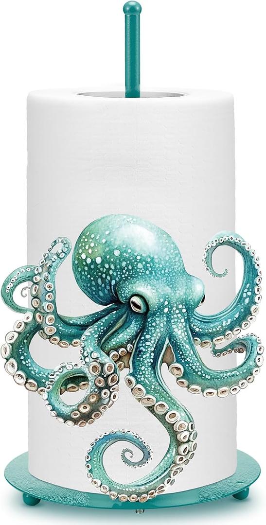 Shimeyao Octopus Metal Paper Towel Holder Beach Coastal Octopus Kitchen Decor Accessories Large Metal Towel Holder Stand Ocean Nautical Beachy Decor for Kitchen Bathroom Home