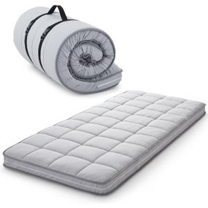 4Inch Cot Mattress Topper,Narrow Twin Gel Infused Memory Foam,Machine Washable Pillow Top Cover,Roll Up Floors Mat,Portable Folding Sleep Pad(75 X 30)