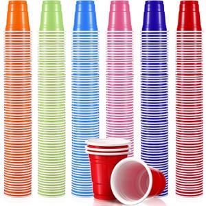 600 Pack 2 Oz Plastic Shot Glasses Disposable Plastic Shot Cups Mini Multicolor Cups for BBQ Christmas Party Tastings Sample Picnic Camping Daily Life Wedding, 6 Colors (Classic Color) (Pink, Orange, Red, Sky Blue, Purple, Green)